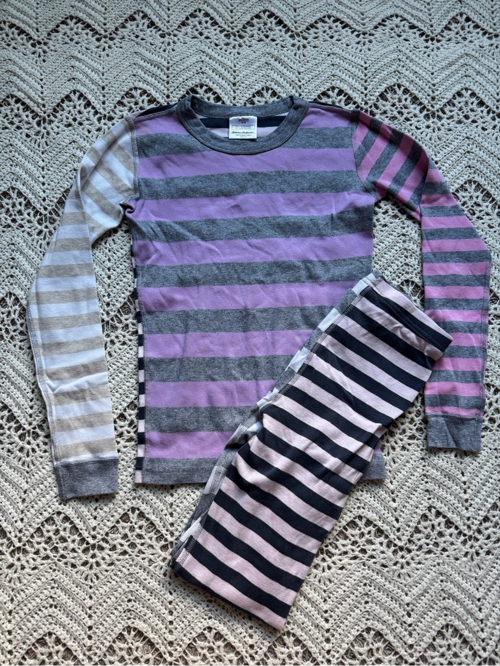 Hanna Andersson Striped Pajamas Long Sleeve PJ Set Girl 12 Purple Pink Organic